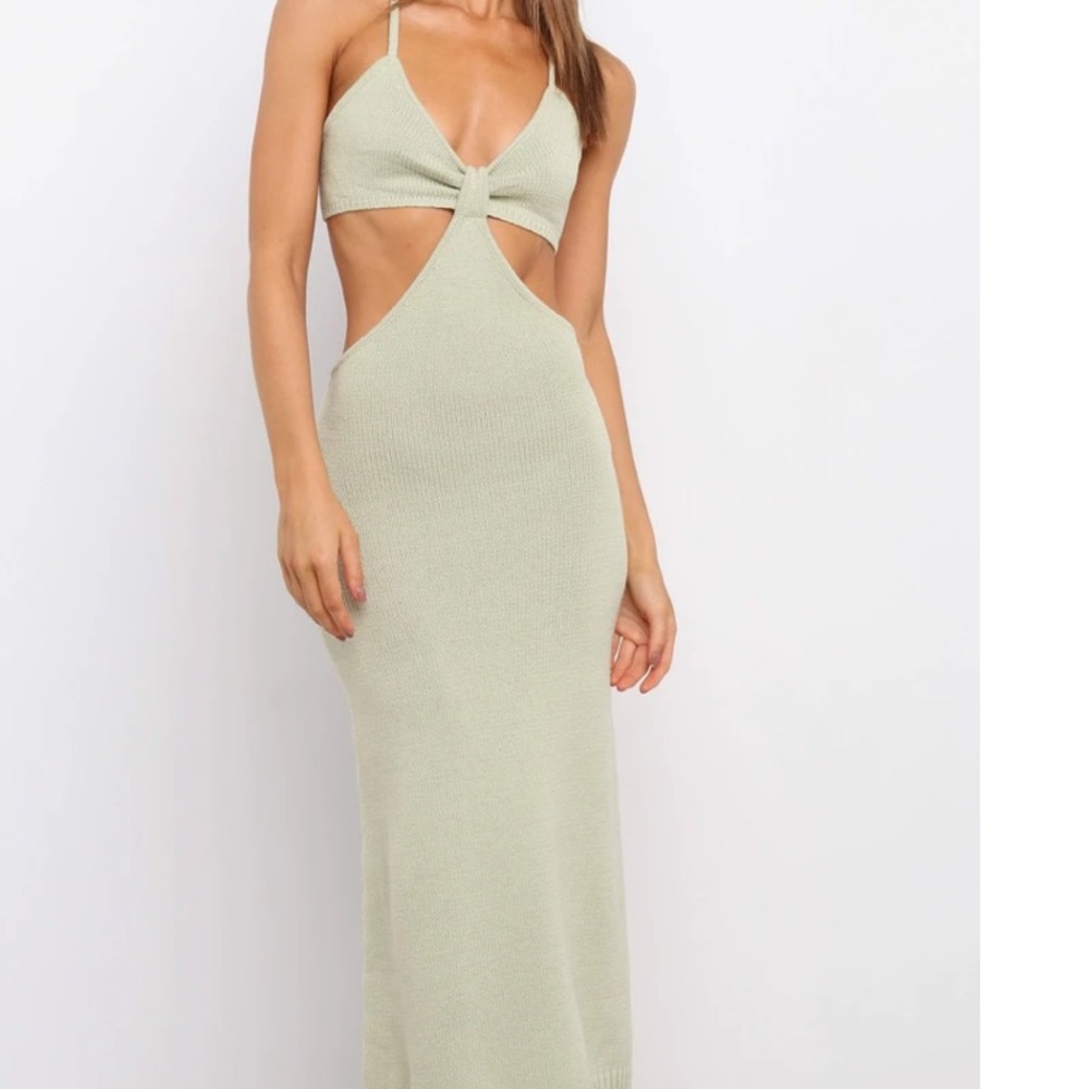 Petal & Pup Sage Green Backless Cutout Knit Maxi Dress